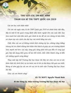 Thư gửi các em học sinh tham gia kì thi THPT Quốc gia 2019